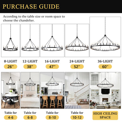 YLCHYTDZSW 60" Black Wagon Wheel Chandelier 36 Light Large Farmhouse Chandeliers for High Ceiling Hanging Modern Round Pendant Lighting Fixture for Living Room Foyer Entryway Dining Room Kitchen