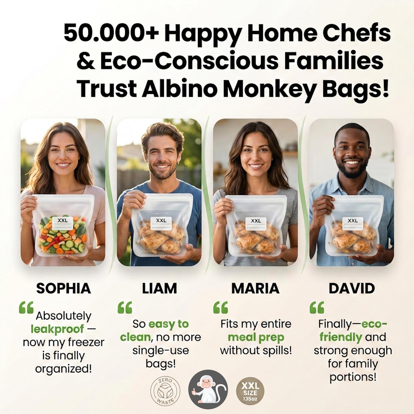 Albino Monkey Reusable Silicone Sous Vide Bag - 1 Gallon, 135oz. XXL - 1 pcs Food Storage Bag, Freezer Container, Zero Waste Alternative for Sous Vide Cooker, Kitchen Organization, and Meal Prep Bags