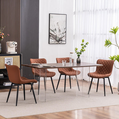 YOUTASTE Mid-Century Modern Dining Chairs Set of 2, Coffee Brown PU Leather Kitchen Accent Chair with Black Metal Legs, for Living Room, Guest Room, Waiting Area