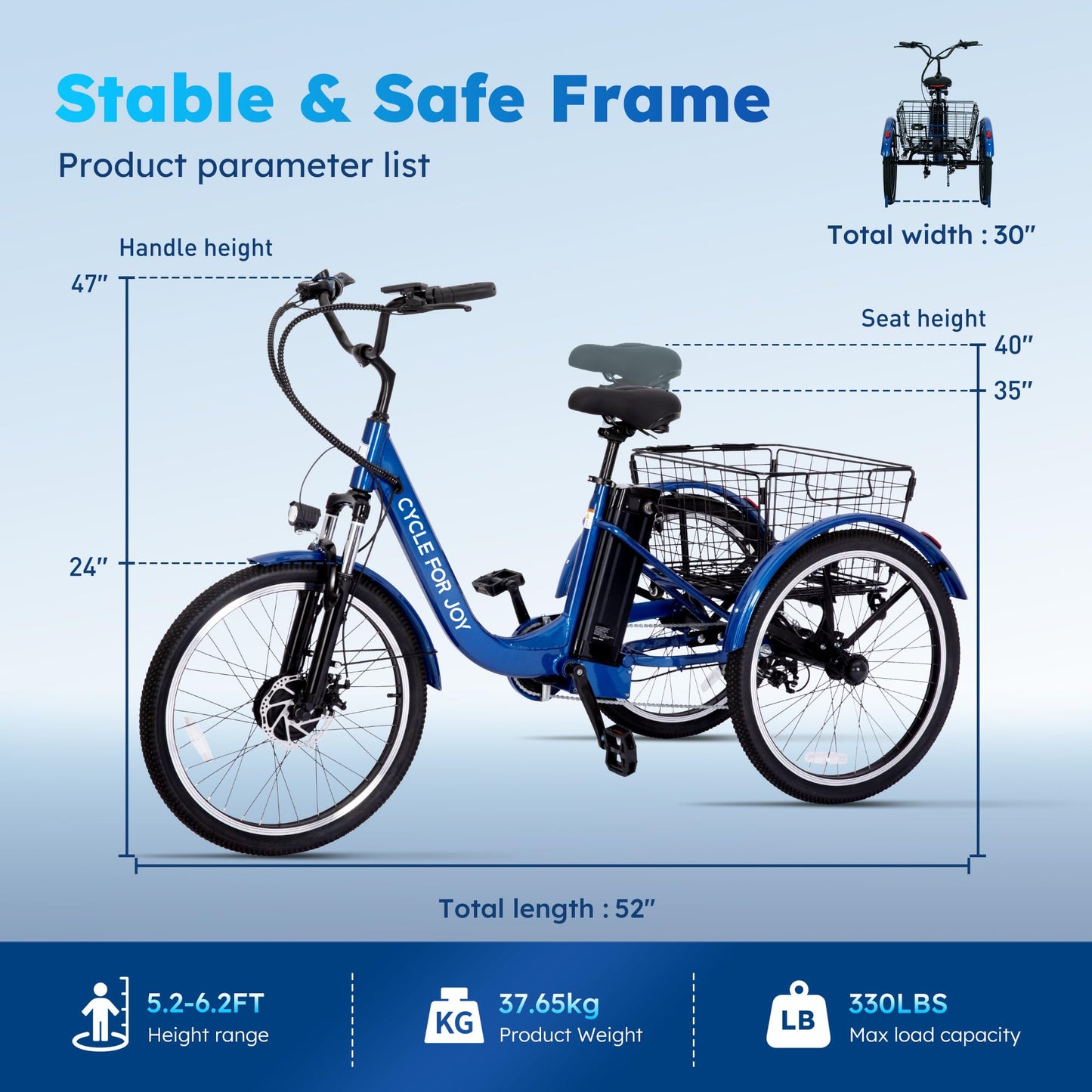 RegalRider Electric Tricycle for Adults, 7-Speed Electric Trike with 48V 624WH Removable Battery, 70Miles Long Lasting Range in PAS 1, 18.6Mph Max, 3 Wheel Electric Bike, Dual Disc, 24"