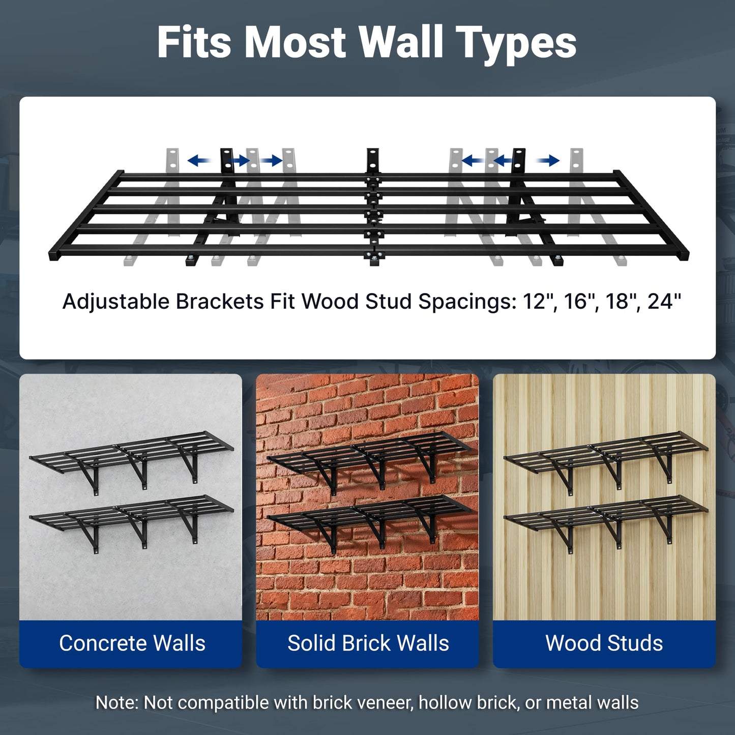 FLEXIMOUNTS 4-Pack 2x6ft Heavy Duty Garage Wall Shelving, 1200lbs Capacity, Garage Shelving Wall Mounted with 8 Hooks, Storage for Power Tools, Garden Supplies, Storage Bins, Lite Series