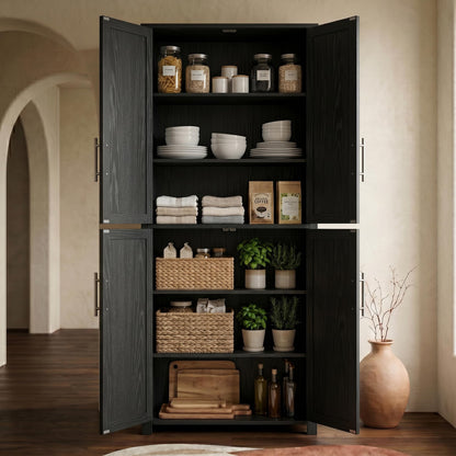Casaphoria Kitchen Pantry Cabinet, 67" Tall Freestanding Storage Cabinet with 4 Adjustable Shelves, 28" W x 15" D for Kitchen Pantry Organization (Black, Single)