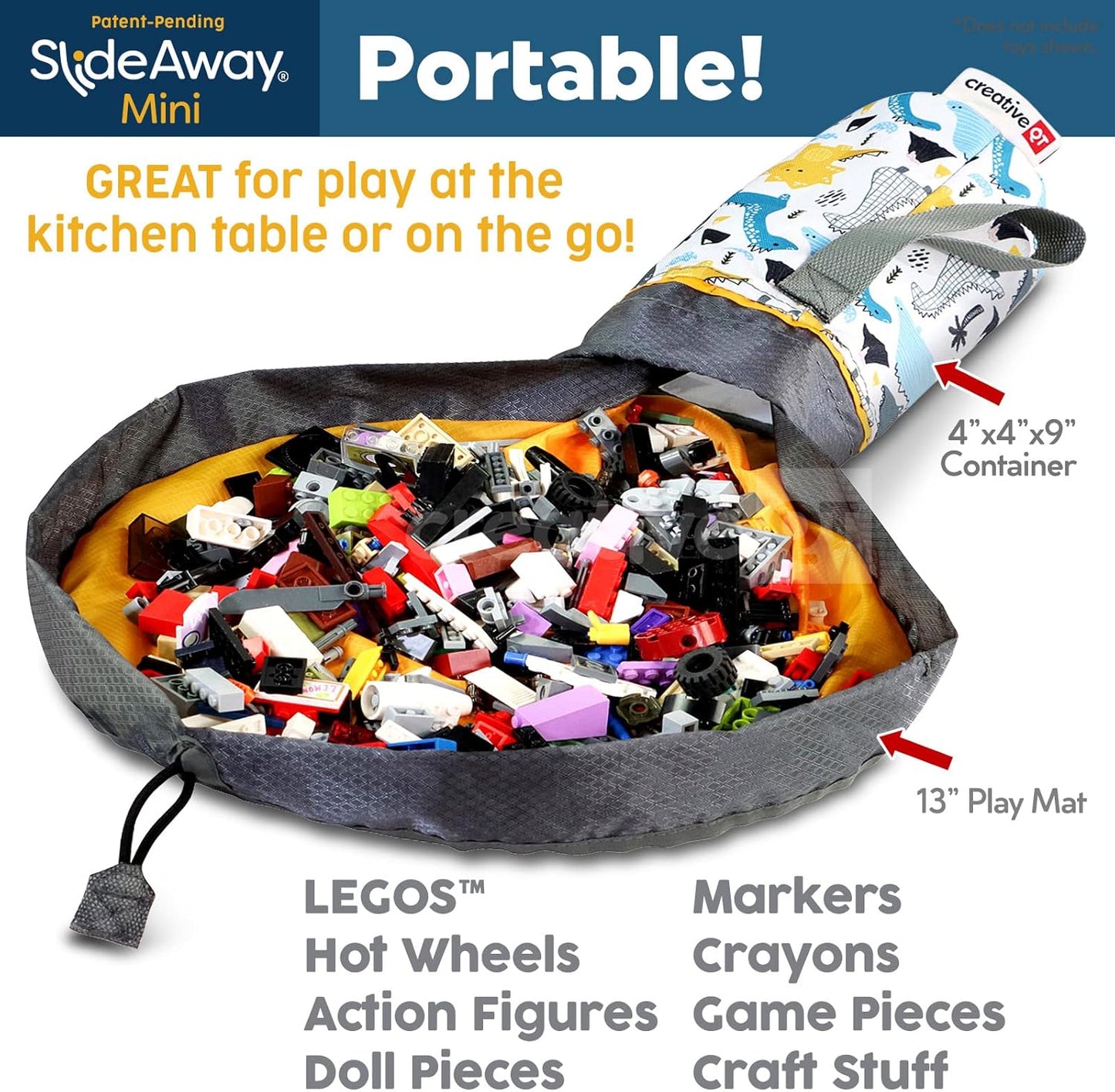 Creative QT On-The-Go Mini Storage Bag and Table Top Play Mat, Buffalo Check Print, Toy Organizer for Kids and Toddlers