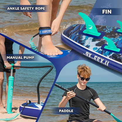 TIDETREK 11'/11'6" x 33"/34" x 6" Inflatable SUP Paddle Board – Extra-Wide, Stable Stand Up Paddle Board with Premium Full Accessory Set for Adults & Youth (Whale Dream, 11'x33 x6)