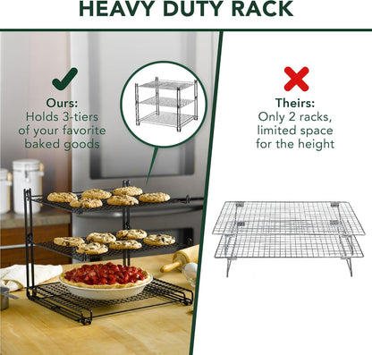 Nifty 3-Tier Cooling Rack – Collapsible Kitchen Countertop Organizer, Non-Stick Coating, Dishwasher Safe for Baking