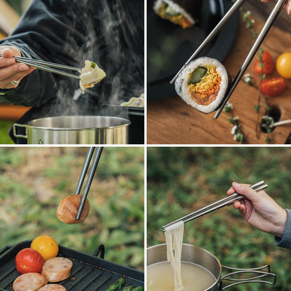 Thous Winds Titanium Chopsticks , Foldable Lightweight Reusable Camping Cutlery, Utensils for Camping Backpacking Hiking Home, with Storage Bag, 2 Pairs