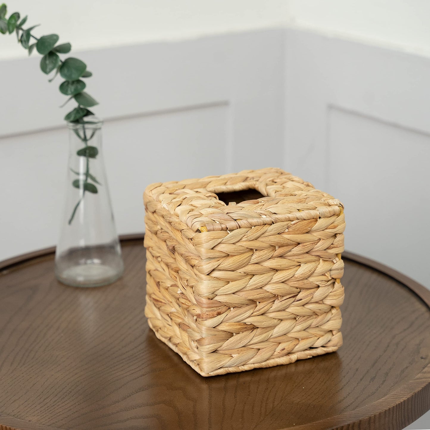 KOLWOVEN Tissue Box Holder - Square- Rattan Wicker Tissues Cube Box Cover -Boho Decorative Woven Facial Tissue Holder on Table and Barthroom (Square)