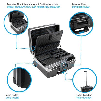 B&W International GO Portable Wheeled Rolling Tool Case Box with Pocket Boards, Black