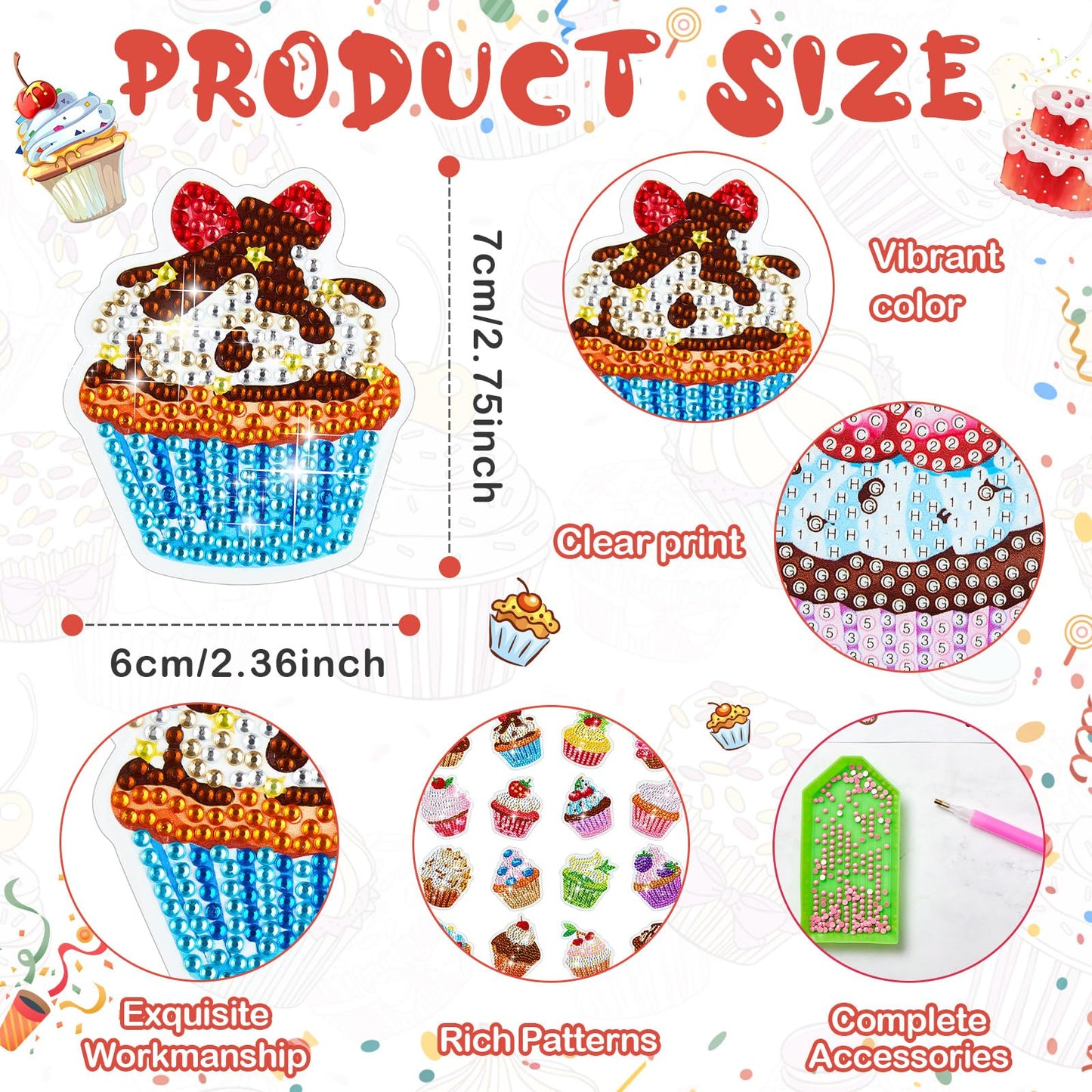 Xuhal 16 Pcs Diamond Painting Magnets DIY Diamond Painting Kits for Gem Art Magnet Fridge Stickers for Beginners Adults DIY Crafts Party(Cupcake)