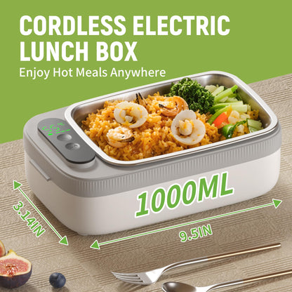 AmaCielo Cordless Electric Lunch Box, 14000mAh Rechargeable Heating Lunch Box with Large Bag for Adults, 1L Portable Self-Heating Food Warmer for Work, Office, Car, Travel, Picnic & Outdoor
