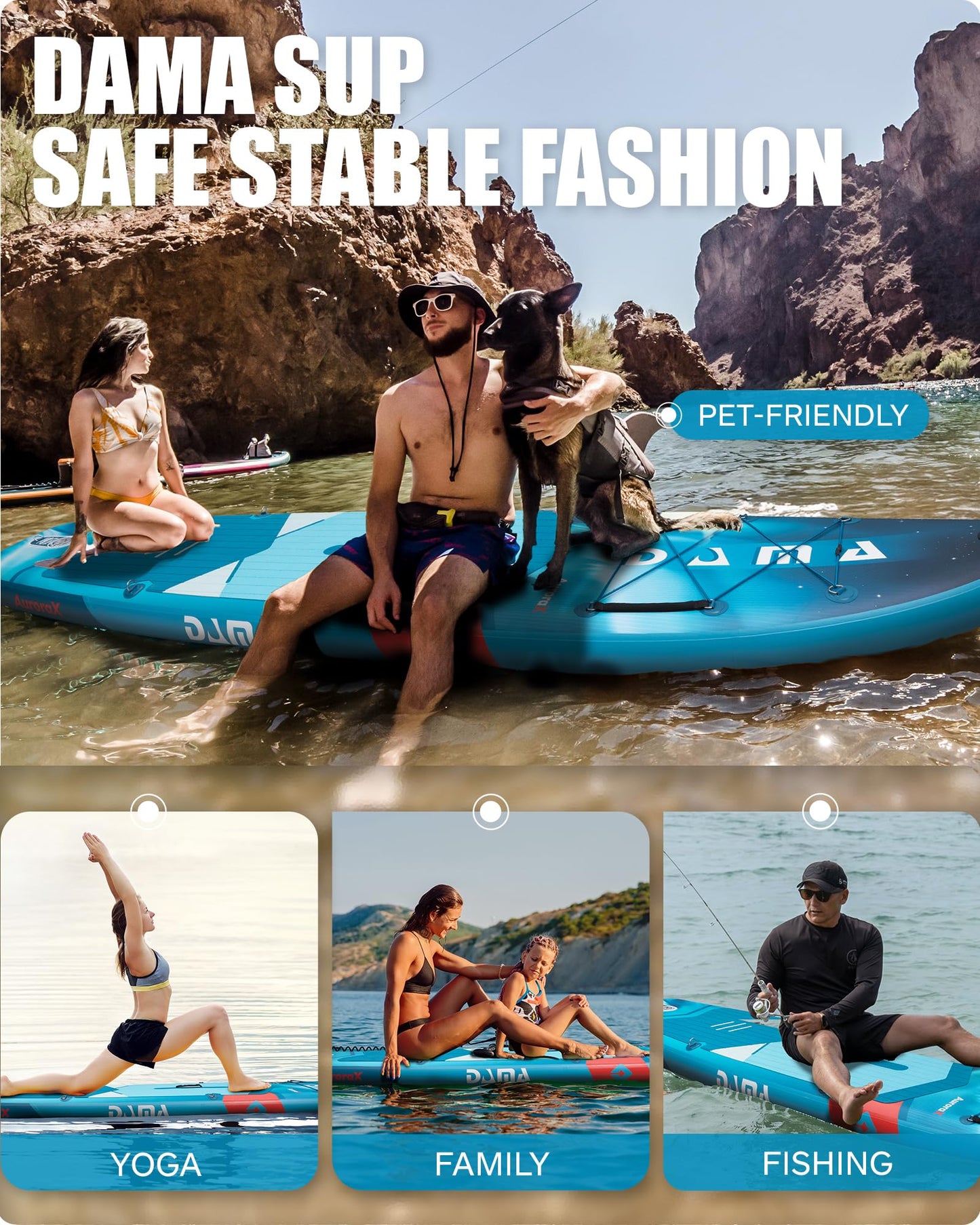 DAMA Stand Up Paddle Board 11'6" x 34" x 6", 450 lbs Capacity, Extra Wide All-Around Paddle Board for 2+1 People and Pets, Stable Design for Beginners, Family Use on Lakes, Rivers and Coastal Waters