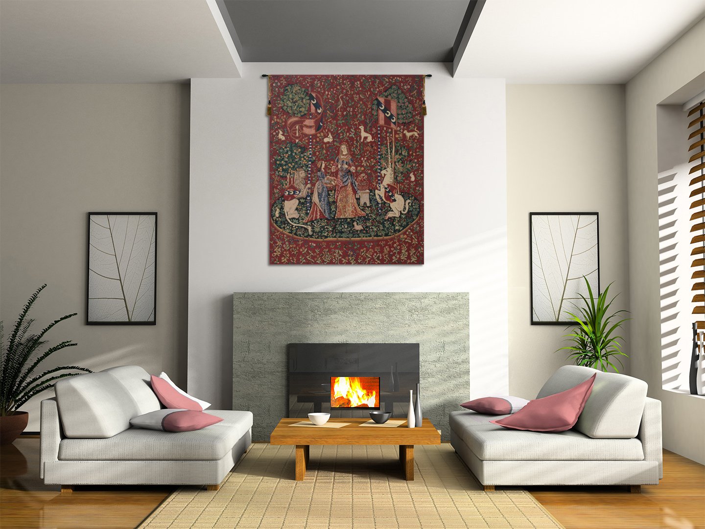 C Charlotte Home Furnishings Inc Smell Lady and the Unicorn Belgian Tapestry Wall Hanging | Viscose Cotton and Polyester Blend Wall Art | 82 in. x 60 in | Home Decor Accents
