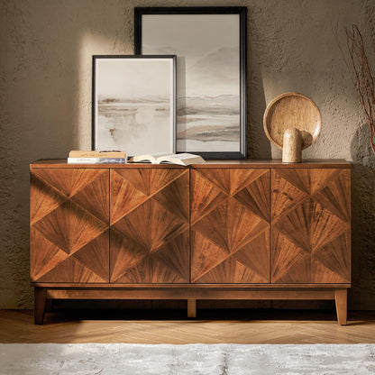 Mid Century Modern Walnut Console Cabinet - 60" Sideboard Buffet with Adjustable Shelves and Handles for Living Room, Kitchen