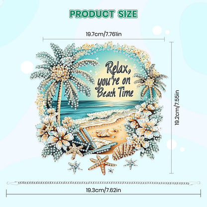 MOGTAA Beach Diamond Art Hanging Pendant Kits, 5D Special Shape Diamond Art Kits for Adults, Crystal Rhinestones Landscape Diamond Painting Gem Art for Home Garden Wall Decor