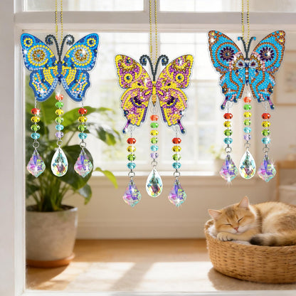 Leatrice 3PCS Butterfly Diamond Art Kits Suncatcher 5D Small Diamond Painting Pendant Gem Art Dots Easy DIY Crafts Ornament Double Sided Window Decor Gifts
