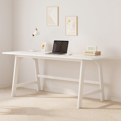 IOTXY Solid Wood Writing Table - 60" W x 24" D Minimalist Computer Desk for Home Office, Work, Study, Creativity, and PC Workstation, White