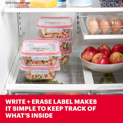 Pyrex Freshlock Glass Food Storage Container, 4 Cup Square, Airtight & Leakproof Locking Lids, Freezer, Dishwasher,