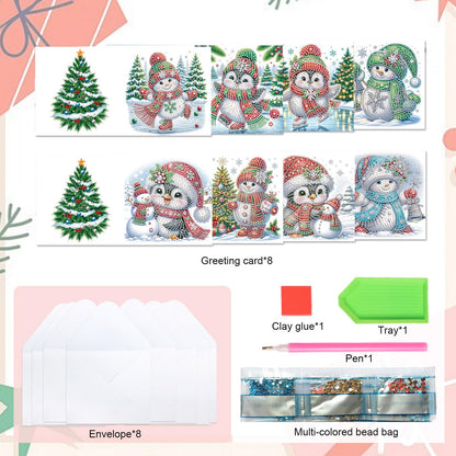 MVVMTOP 8pcs Christmas Diamond Painting Greeting Cards Christmas snowman & penguin, for Blessings and Wishes, Special Shape Crystal Partial Mosaic Making Craft, Paper Material, DIY Gifts for Holiday