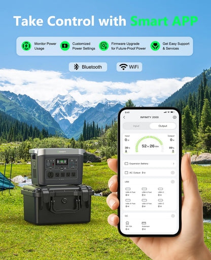 GROWATT INFINITY 2000 Pro Portable Power Station, 2048Wh LiFePO4 Battery, 2400W AC Output Electric Generator, Solar Generator for Home Backup, Camping, RVs, EPS Emergency (Solar Panel Compatible)