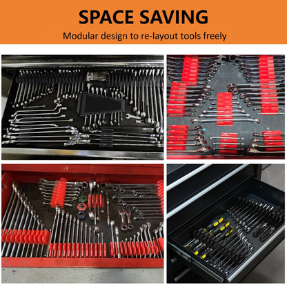 Mudygelay 52 pcs Modular Wrench Organizers for Tool Drawers - Wrench Rack with Metric&SAE Labels, Perfect Tool Storage Holder. Gift for Father and Boyfriend (Black)