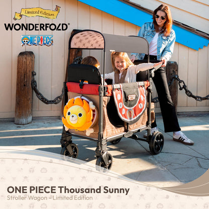 WONDERFOLD W2 Elite Pro Limited Edition ONE PIECE Thousand Sunny Stroller Wagon 2 Seater - Collapsible Wagon Stroller with Seats w/ 5-Point Harnesses, Easy Access Zipper Door, and Removable Sun Canopy