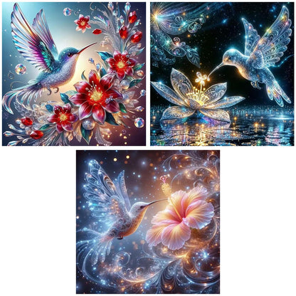 ijbnhd 3 Pack Hummingbird Diamond Art Kits for Adults, Hummingbird Diamond Painting Kits for Beginners, Full Drill Round Crystal Rhinestones Gem Art Home Wall Decor 12 x 12 Inch