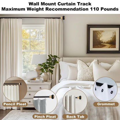 Wall Mounted Curtain Track Silent Curtain Rail Track System Roman Rod Heavy-Duty Single Roman Curtain Rods Aluminum Sliding Curtains Rails for Room Divider Living Bedroom (Black, 18FT(5.48m))