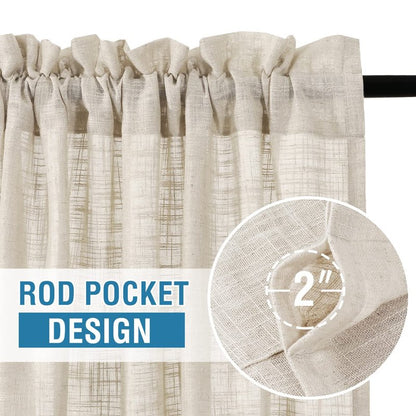 H.VERSAILTEX Linen Curtains 84 Inches Long for Living Room and Bedroom - Natural Linen Blended, Light Filtering, Rod Pocket, Burlap Textured, 2 Panel Sets, Angora