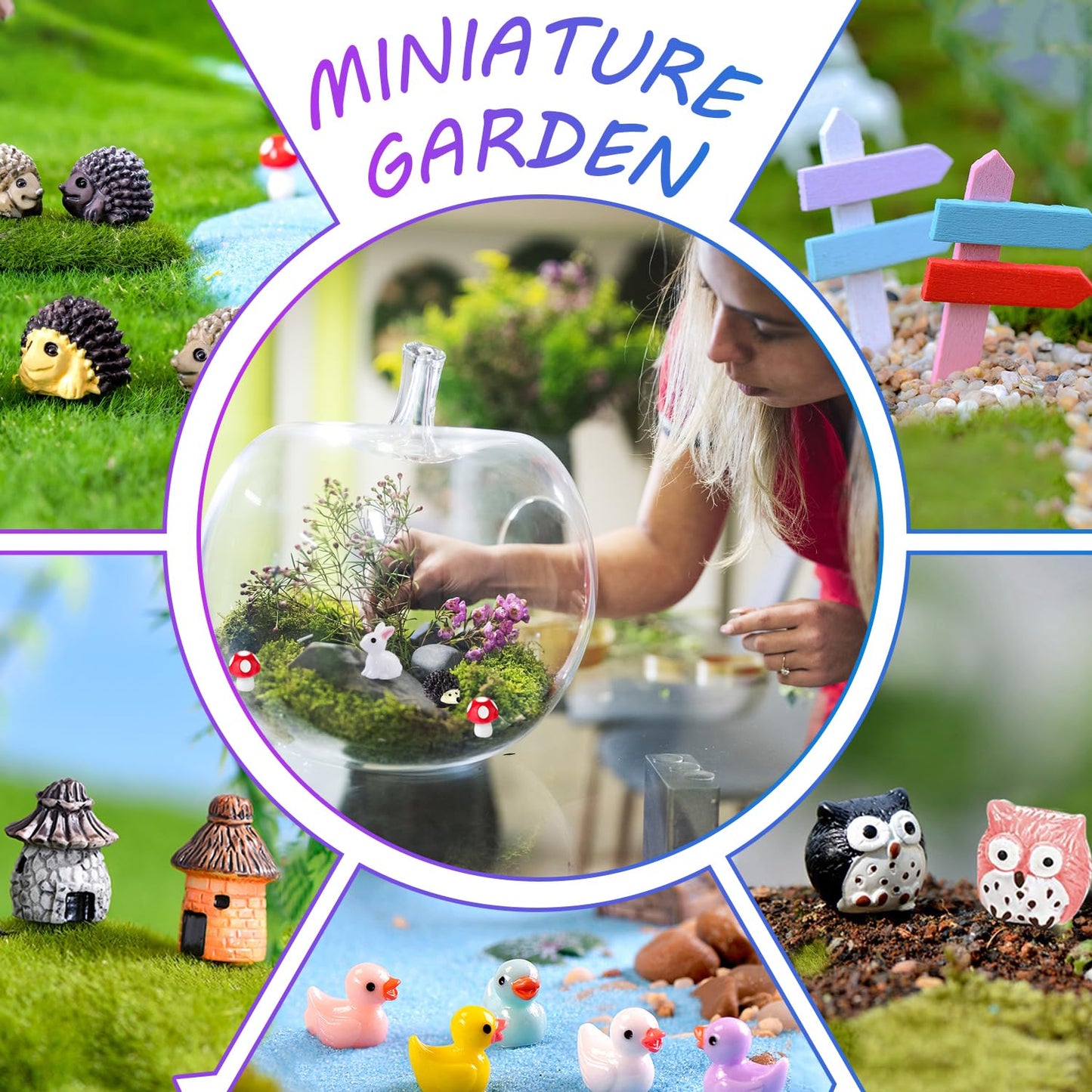 162 Pcs Miniature Fairy Garden Accessories, Fairy Garden Kit, Including Animals, Mini Houses, Miniature Figurines, Micro Landscape Ornaments for Dollhouse Bonsai Terrarium Decor, Garden DIY Kit