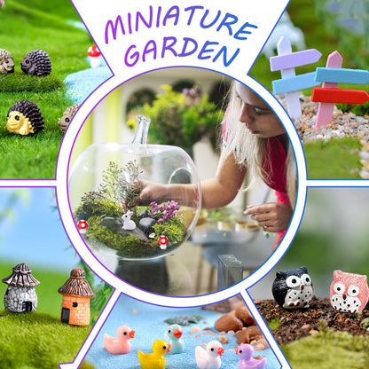 162 Pcs Miniature Fairy Garden Accessories, Fairy Garden Kit, Including Animals, Mini Houses, Miniature Figurines, Micro Landscape Ornaments for Dollhouse Bonsai Terrarium Decor, Garden DIY Kit