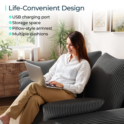 LINSY HOME 90.5'' Sectional Sleeper Sofa with Pull Out Couch Bed Modular (Gray, 90.5'')