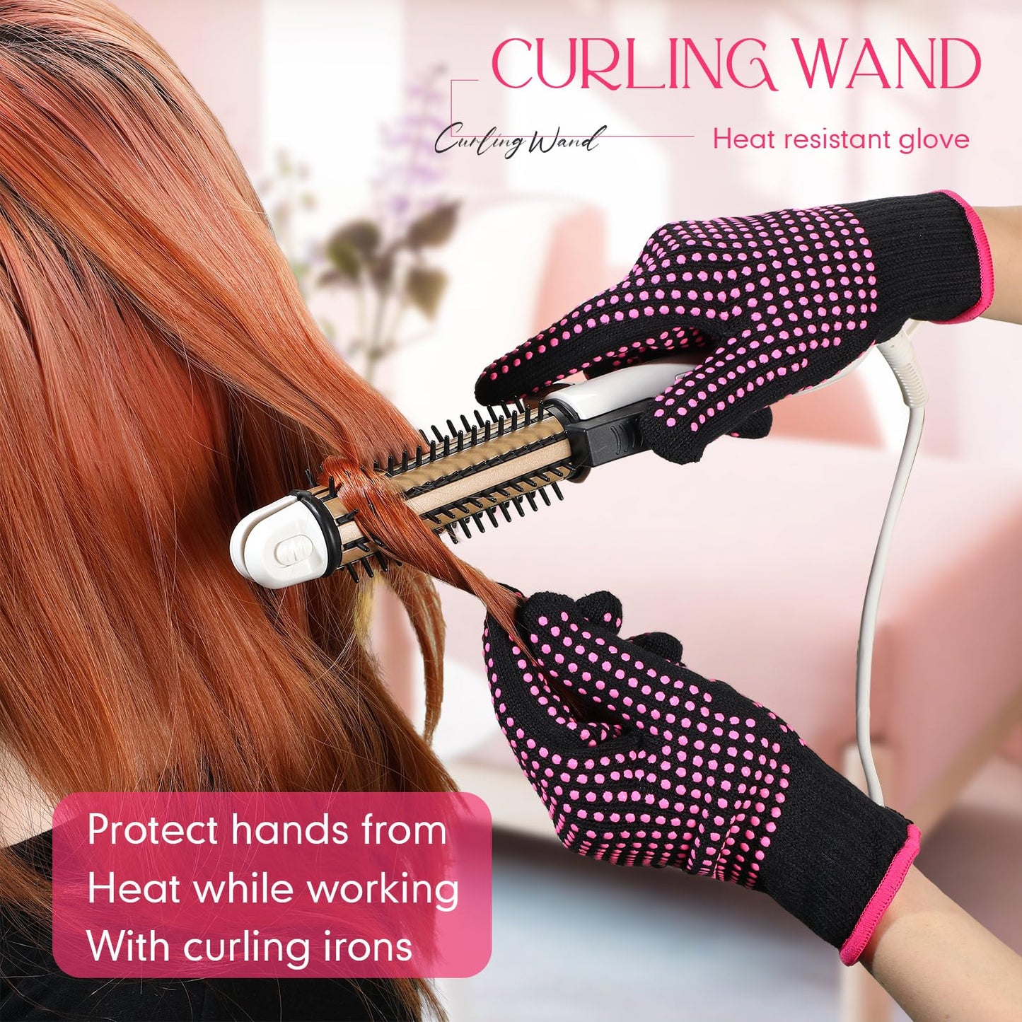 Riyiper 3 Pairs Heat Resistant Gloves for Sublimation, Gloves for Heat Press with Silicone Bumps Applies to Resistant Work, Hair Styling, Universal Fit Size (Pink)