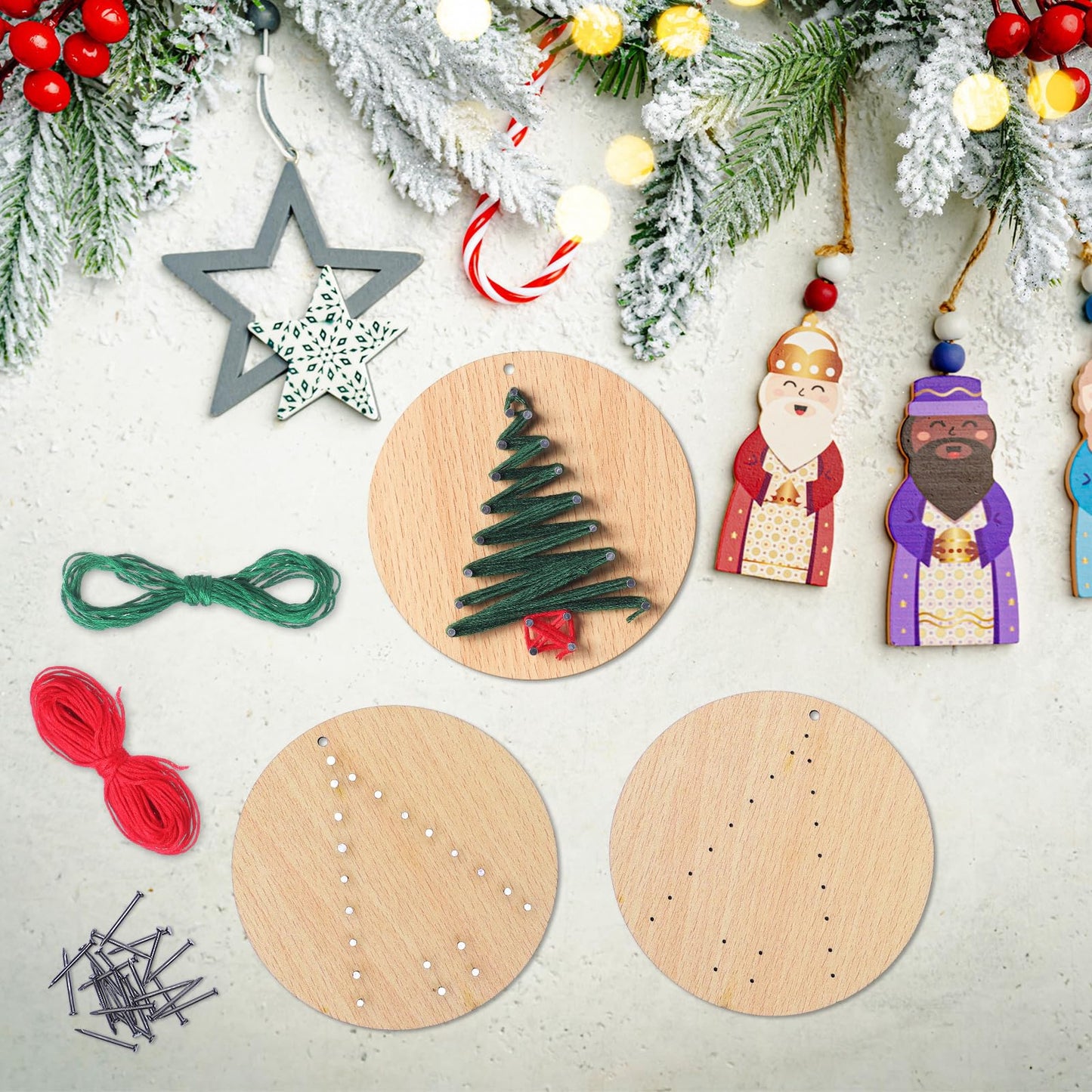Jetec 6 Pcs Christmas Tree String Art Kit DIY Wood Xmas Tree Ornaments Crafts with Planks Nails Wire for Holiday Handmade Adults Employee Christmas Gift for Large Event Wall Decor