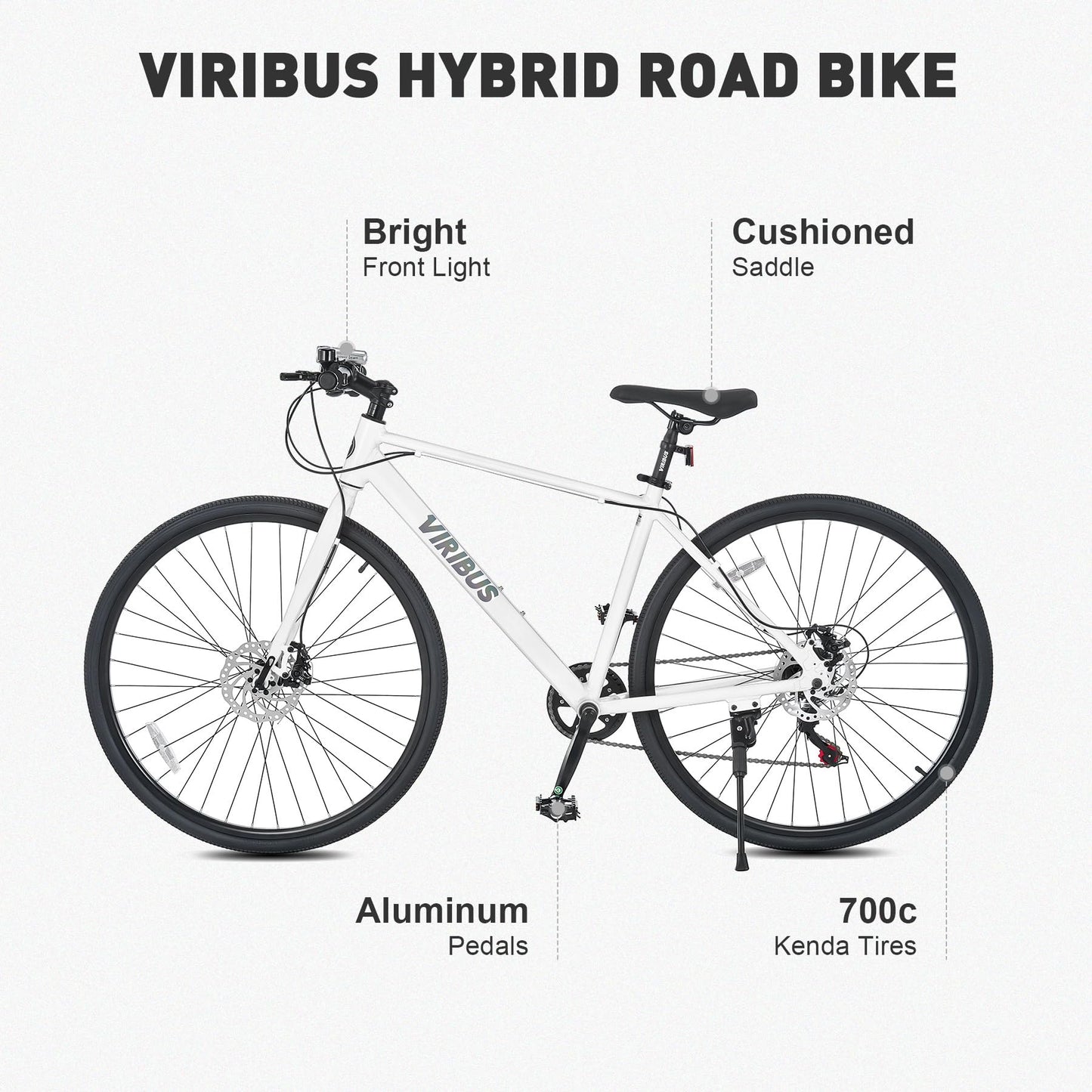 Viribus Hybrid Bikes, 28 inch Road Bike with Lightweight Aluminum Frame for Men, 700C Hybrid Bicycle 7 Speed for Addult Mens City Commuter, White