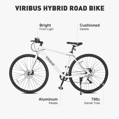 Viribus Hybrid Bikes, 28 inch Road Bike with Lightweight Aluminum Frame for Men, 700C Hybrid Bicycle 7 Speed for Addult Mens City Commuter, White
