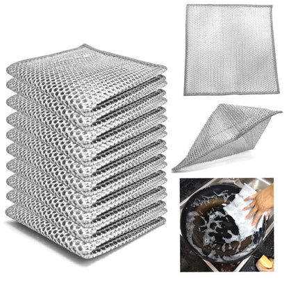 Double layer metal wire scratch free cloth, dry and wet dual-purpose metal wire dishwashing cloth, suitable for kitchen cleaning, cookware, tableware, sink, stove, etc., easy to rinse (10 pieces)