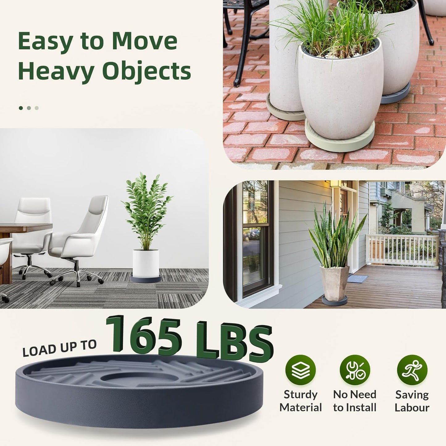 2PCS 12 inches REDHUGO Round Plant Caddy with Hidden Wheels, Heavy Duty Rolling Plant Stand Caddy with Wheels, Pot Base