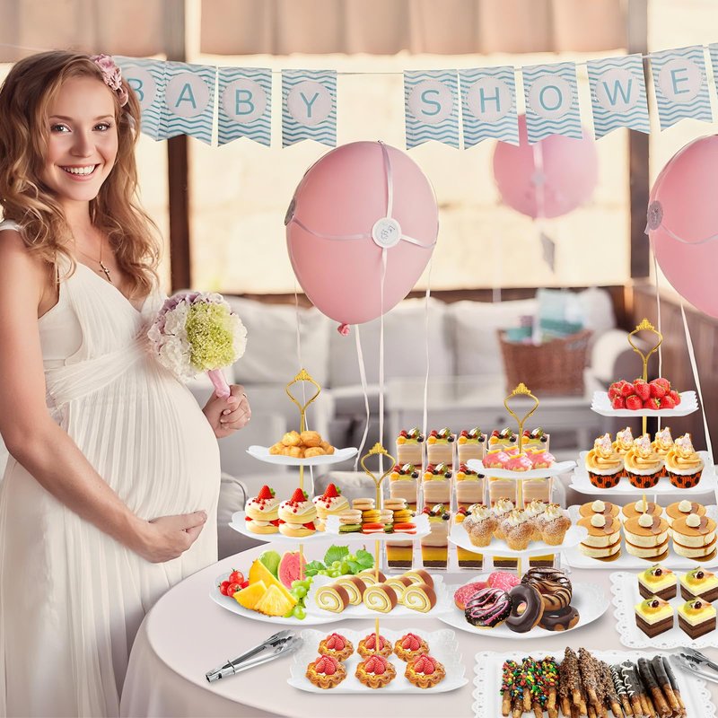 Xoogifae 13pcs Dessert Table Display Set, 4pcs Tiered Cupcake Stand Holder Tower, 1pc Acrylic Dessert Display Riser, 6pcs Serving Trays, 2pc Tong Combo For Wedding Party Birthday Bride Baby Shower