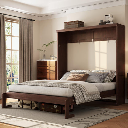 Full Murphy Bed Space-Saving Wall Bed, can be Folded into a Cabinet Bed for Multipurpose Guest Room or Home Office, Espresso