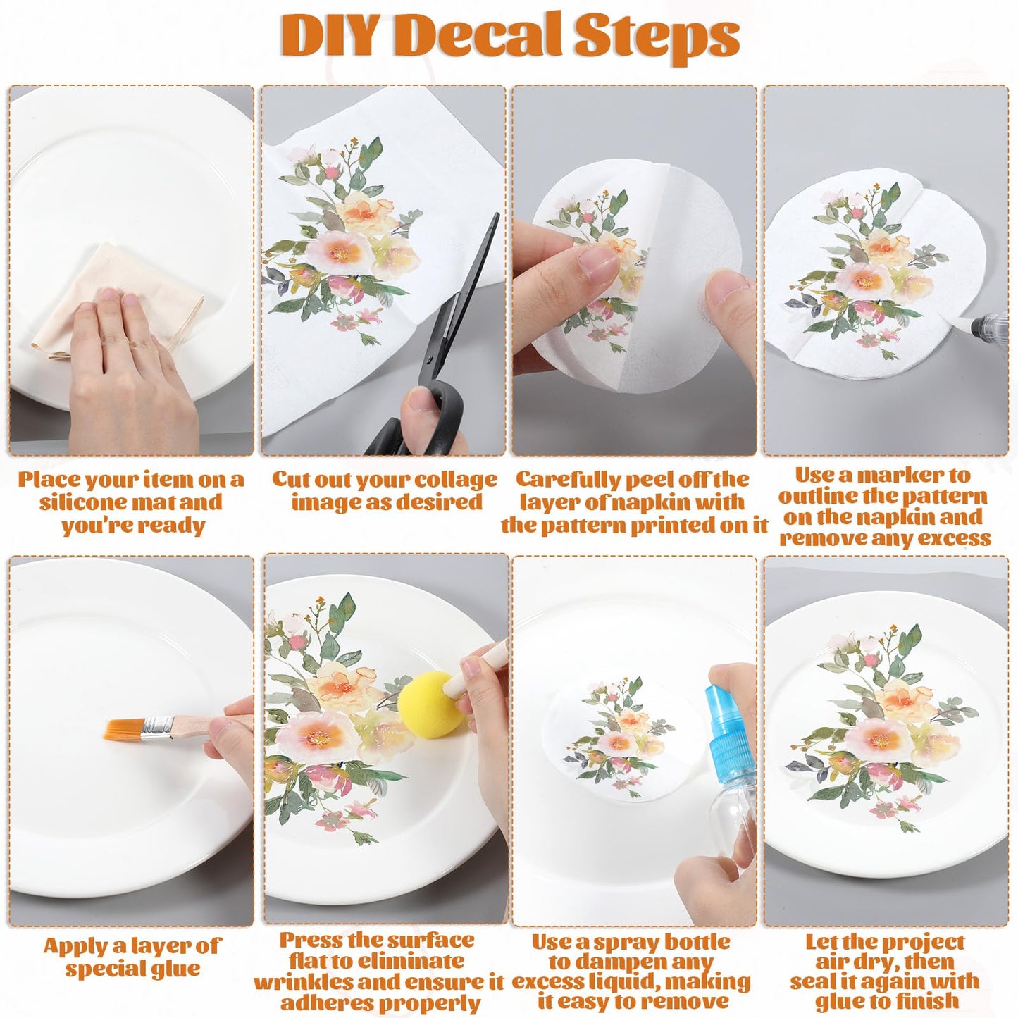 20 Pack Essential Decoupage Tool, Includes 1 Silicone Table Mat, 5 Foam Brushes, 8 Decoupage Brushes, 3 Water Pens, 2 Glue Container Bowl, and 1 Spray Bottle, for Cut-Out Painting, Sticker Pasting