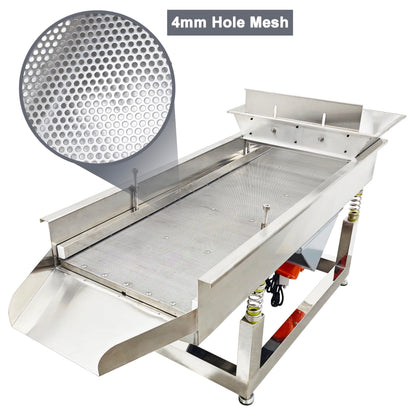 TECHTONGDA Straight Vibrating Sieve Screen Shaker Electric Linear Sifter Machine Stainless Steel One Layer Two Motor 4mm Round Hole Screen Size 40 * 13.8inch