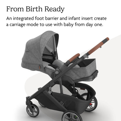 UPPAbaby Cruz V3 Stroller - from Birth + Car Seat Compatible - Full-Size, Reversible Seat - Infant Insert, Bug and Rain Shields Included - Greyson (Charcoal Mélange/Carbon Frame/Saddle Leather)