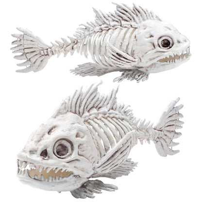 SCS Direct Piranha Fish Skeleton Halloween Decoration (2 Pack) 10" Long - Weather Resistant for Indoor/Outdoor - Upgrade Your Fall Graveyard Haunted House Party Props, Trick-or-Treat Decor