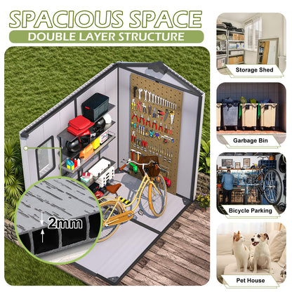 DNYKER 4 x 6 FT Resin Outdoor Storage Shed, All-Weather Plastic Garden Shed with Floor, Lockable Doors & Windows, Plastic Tool Shed for Poolside, Patio, Backyard