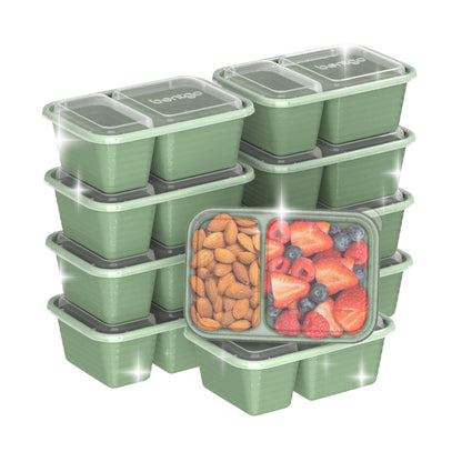 Bentgo Prep - 2-Compartment Snack Containers with Lids - Reusable, Microwaveable, Durable, PFAS & BPA-Free, Freezer, & Dishwasher-Safe Meal Prep Food Storage - 10 Trays & 10 Lids (Basil Glitter)
