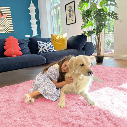 OLANLY Small Bedside Rug - Soft Fluffy Shaggy Entryway Throw Rug for Bedroom & Nursery | Pink 2x3 ft