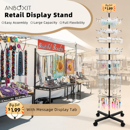 ANBOXIT Retail Display Stand, Rotating Display Rack for Earring Keychains Jewelry Vendor Events & Stores, 7 Tier Movable and Adjustable 1 PCS - Black