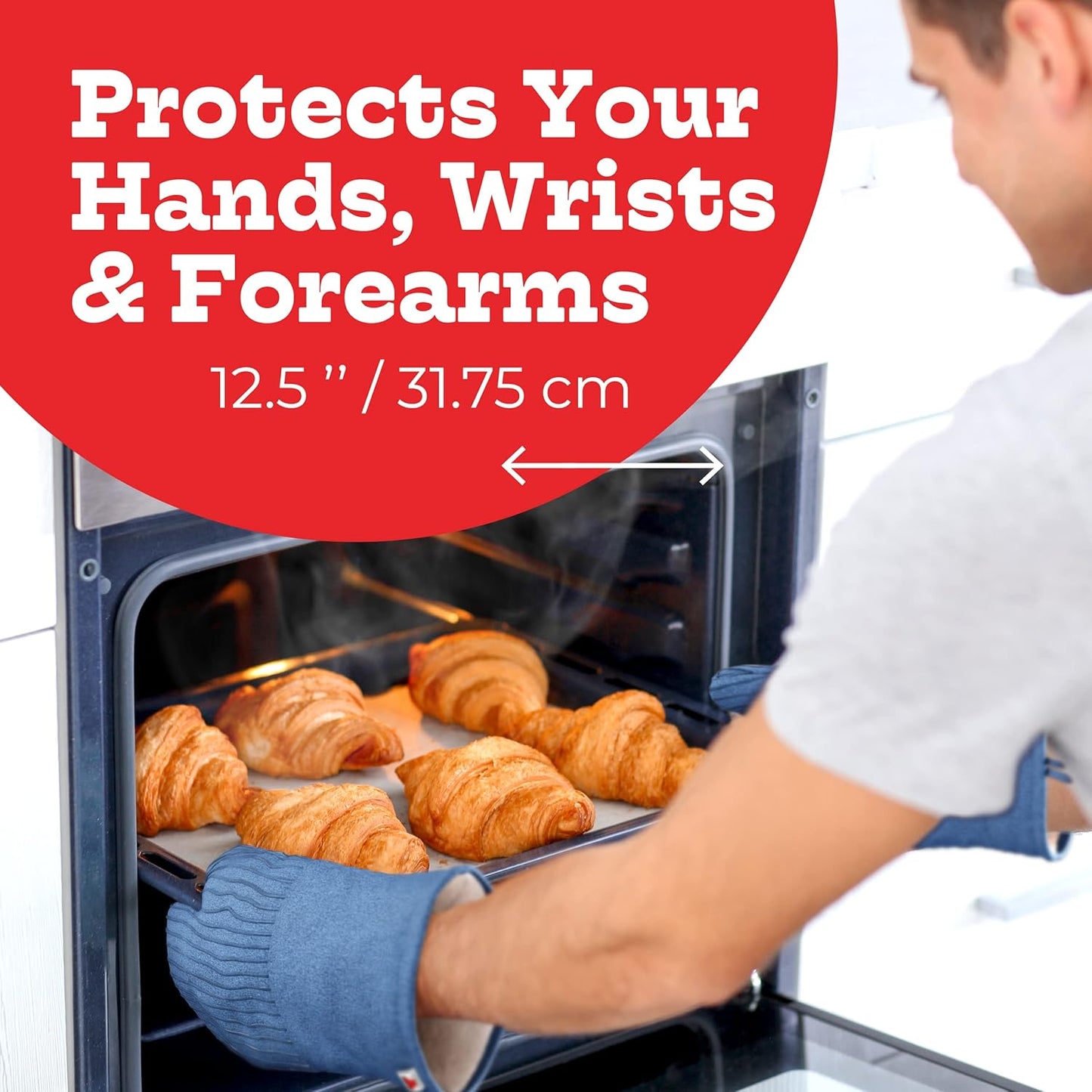 Big Red House Silicone Oven Mitts - Blue Denim Set of 2, 12.5" - Heat Resistant Kitchen Gloves