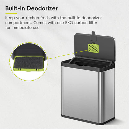 EKO Kitchen Compost Bin, 7L / 1.85 Gal Stainless Steel with Removable Inner Bucket and Deodorizer Compartment, 2-in-1 Countertop Compost Bin with Lid, Food Waste Caddy for Kitchen (MMT & Black Finish)
