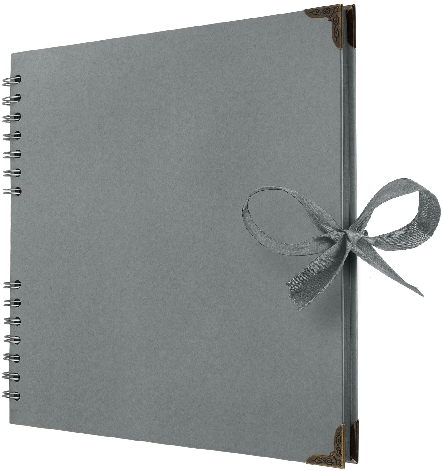 Bstorify Square Scrapbook Photo Albums 60 Pages (21 x 21 Cm) Grey Thick Paper, Hardcover, Metal Corners, Ribbon Closure - Ideal for Your Scrapbooking Albums, Art & Craft Projects (Grey, 21 x 21 Cm)